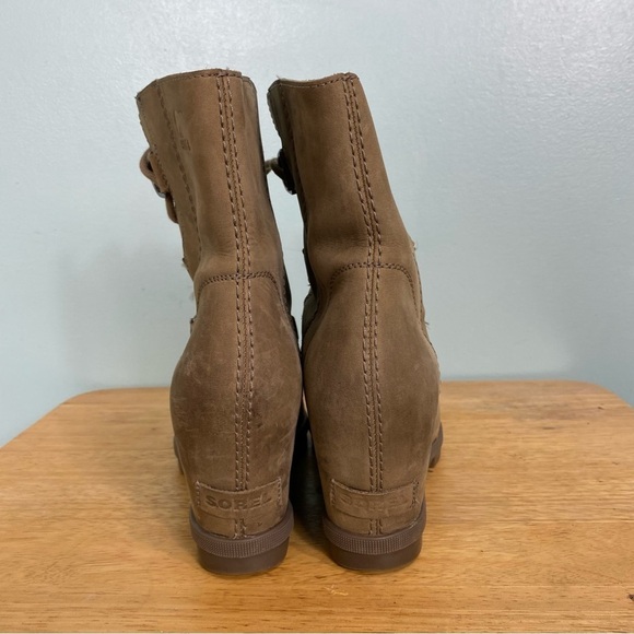 Sorel Joan Wedge II Nubuck Wedge Heel Ankle Boots NL3018 240 Sz 8.5 Leather Tan - Picture 8 of 13